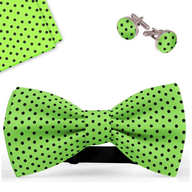 Set papion barbati, batista, butoni, verde deschis, buline negre, mici